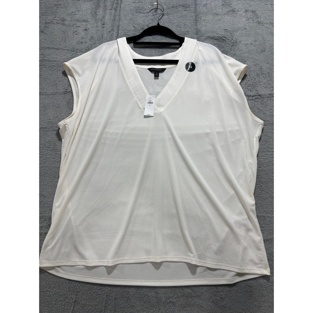 Banana Republic XL White V-Neck Sleeveless Top Womens Casual Minimalist NWT